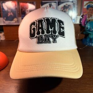 Game Day Trucker Hat White Cream Tan Mesh Snapback Baseball Cap Patch